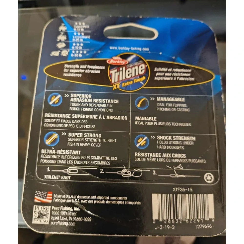 Berkley Trilene XT Extra Tough Fishing Line 6 Lb Clear 330 Yards - Lot of 2